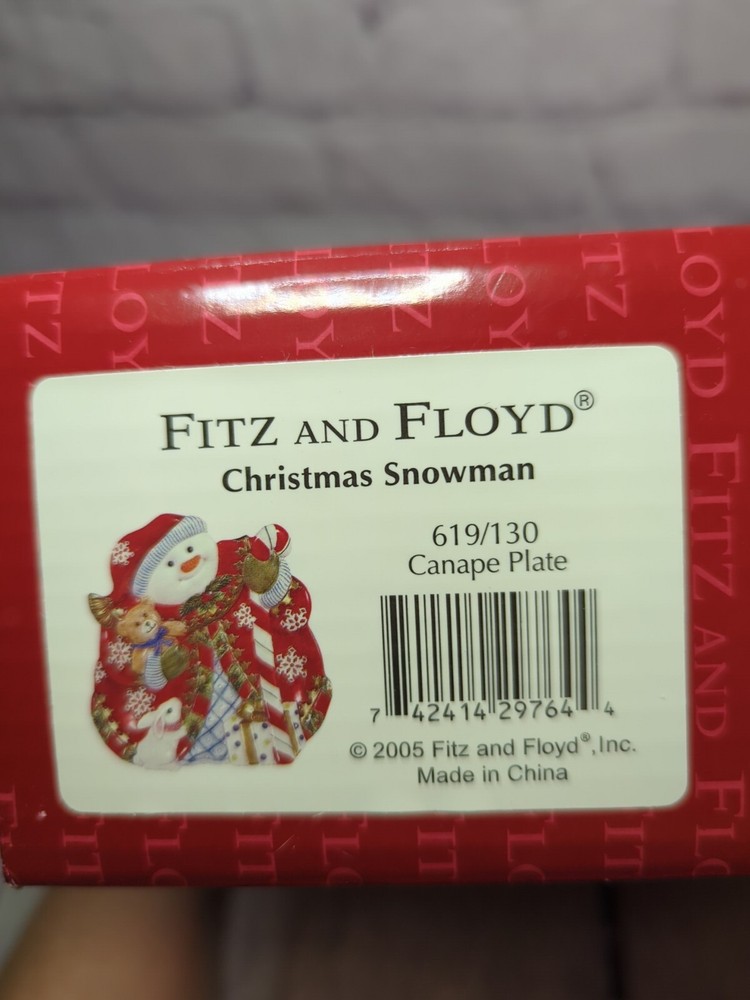 Fitz & Floyd Retired Snowman Serving Plate Bunny teddy bear present With box