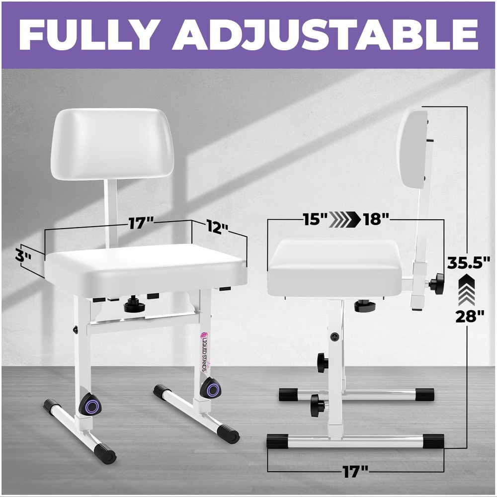 Liquid Stands White Adjustable Piano Bench with Backrest – Music Keyboard Be...