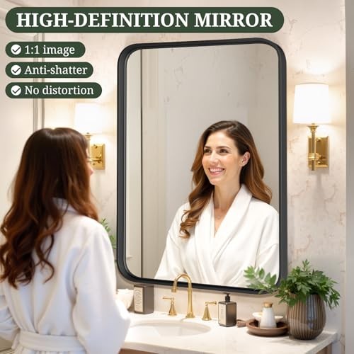 Bathroom Mirror 40x30 Inch Metal Frame Rectangle 40"L x 30"W Black Rectangular