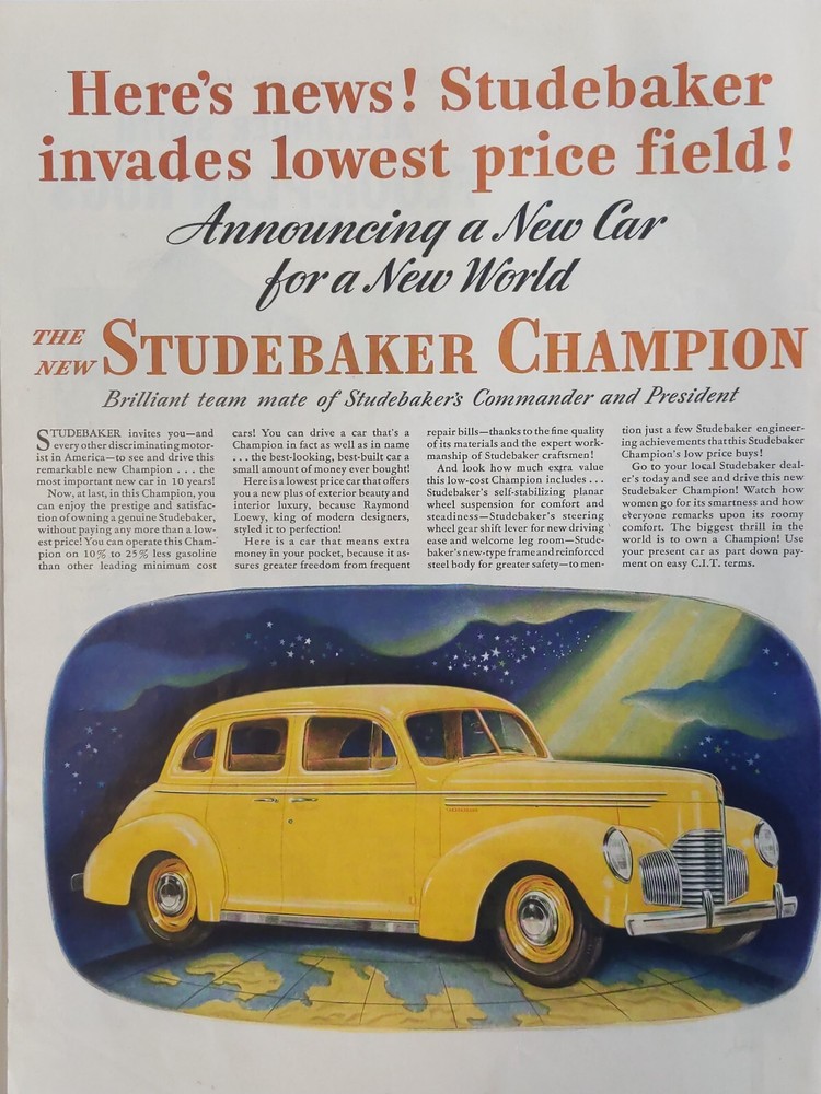 1941 vintage Studebaker champion automobile print ad