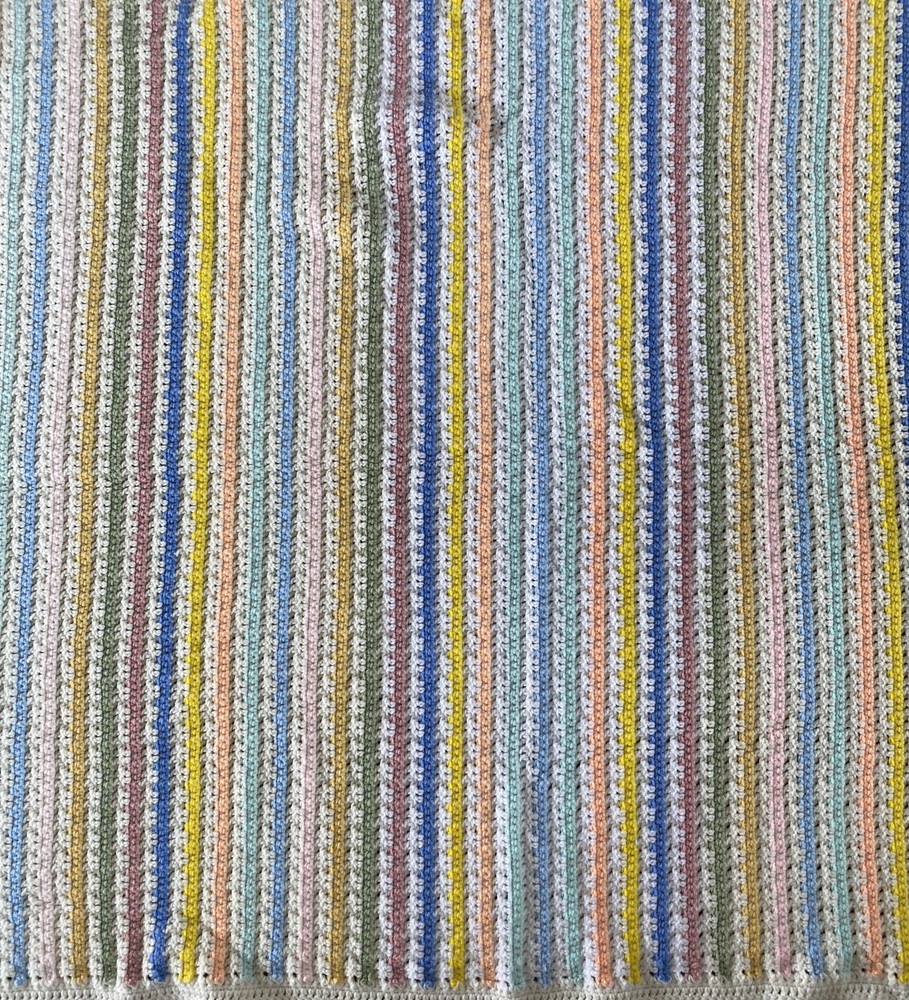Crochet Afghan Throw Lap Blanket 45x54” Multicolor Square Stripe Handmade