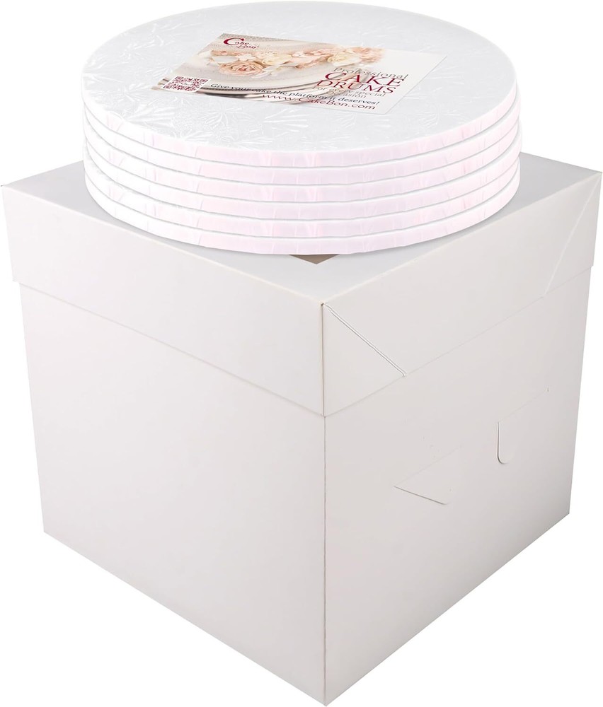 Cakebon Cake Boxes with Drums (White, 10 inch) 1/2" Thick 6-pack