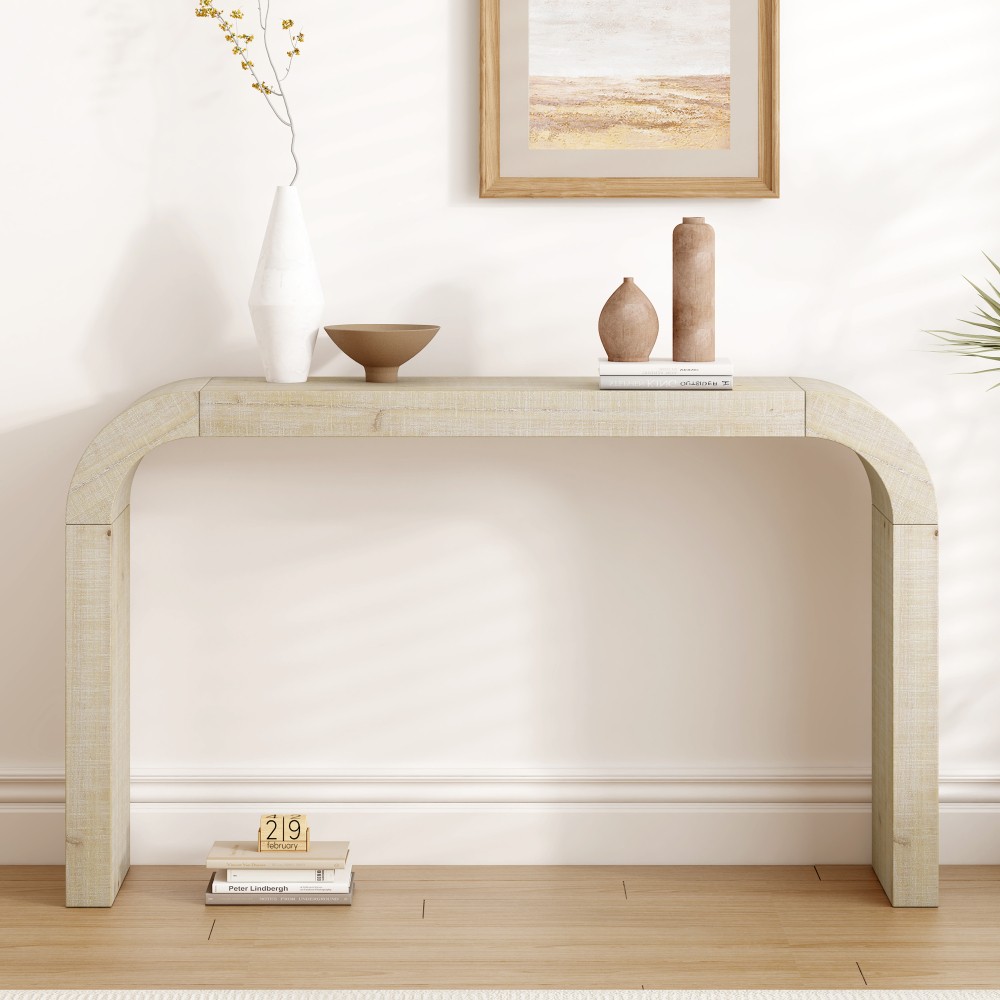 52 in Wood Console Table with Curved Edge Natural Texture