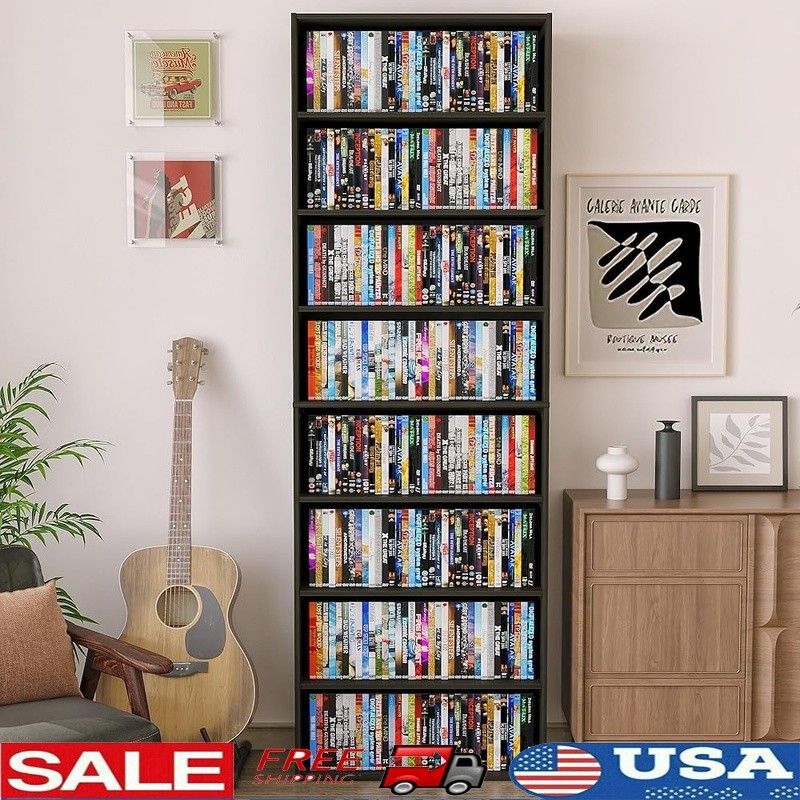 Open Shelf Bookcase DVD CD Storage Organizer 8 Tier Durable Engineered Wood Unit