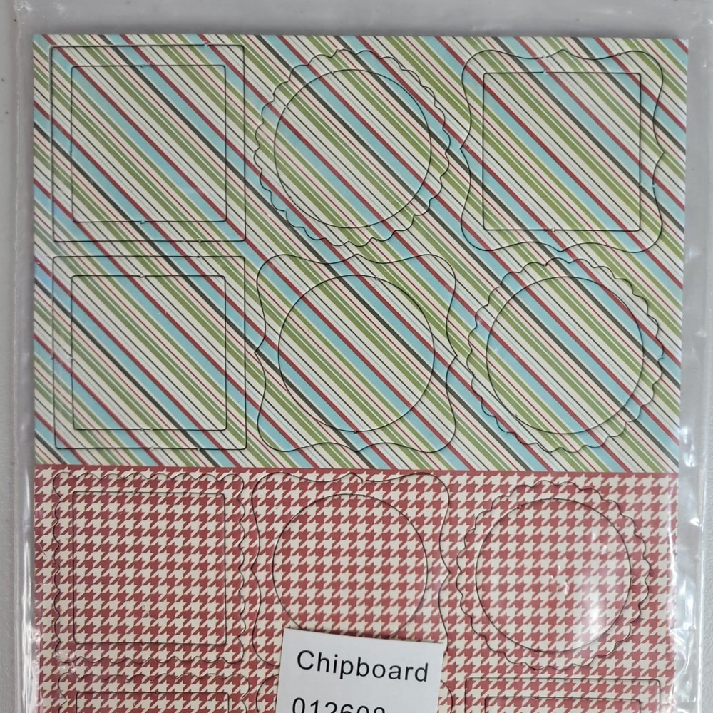 Scrapbook Card Die Cut Patterned Chipboard Houndstooth Dots Stripe 2 Sheets NEW