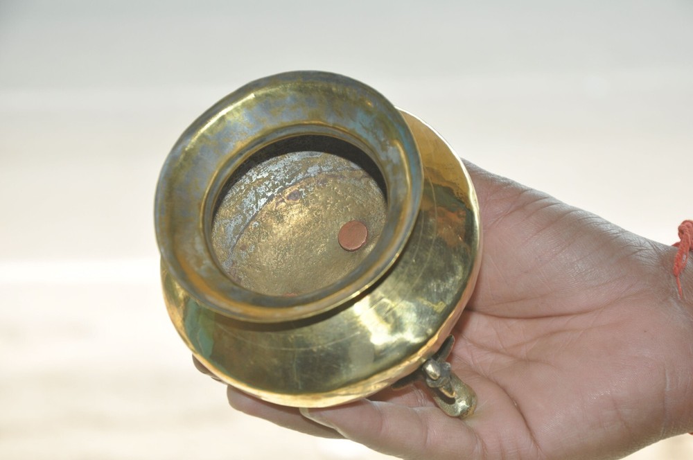 2 Pc Vintage Unique Shape Brass Handcrafted Solid Water Pot With Legs