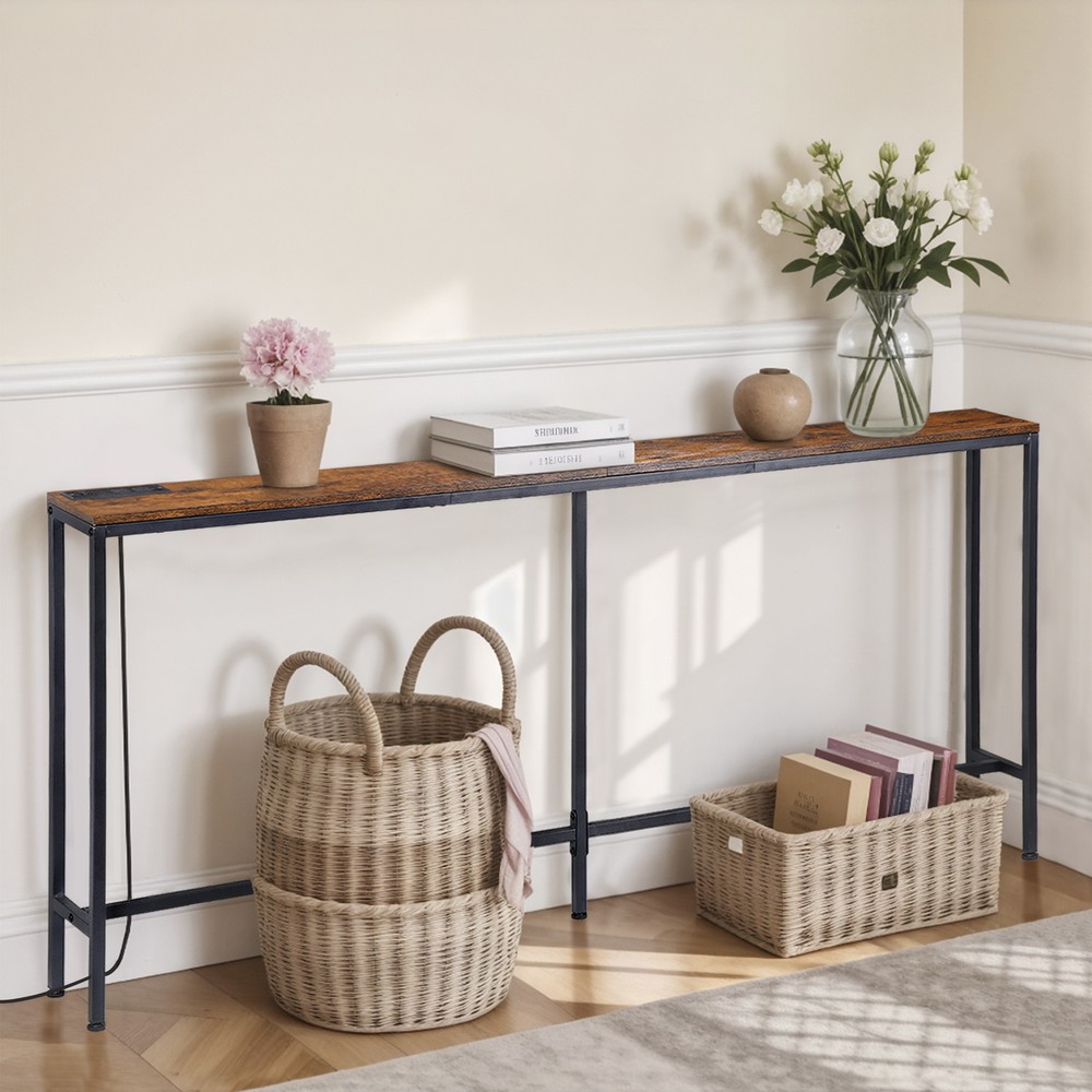 70" Extra Long Narrow Sofa/Console Table with Charging Station & Power Outlet