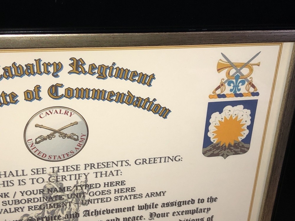 75TH U.S. CAVALRY REGIMENT / COMMEMORATIVE - CERTIFICATE OF COMMENDATION
