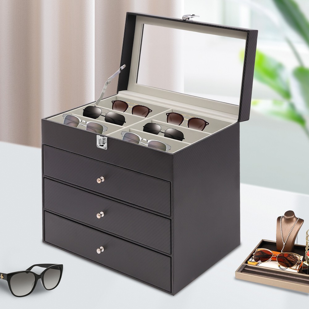 Lockable Eyeglasses Storage Box Sunglass Glasses Display Drawer Case Organizer