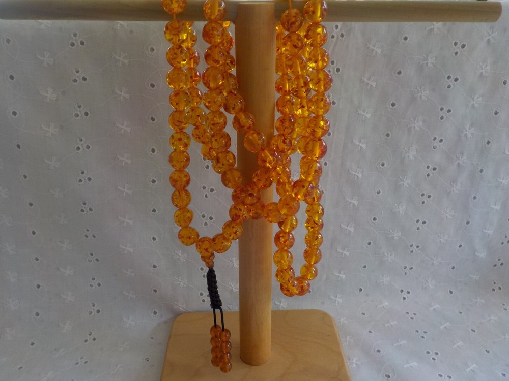 Faux Plastic Amber Bead Long Prayer Beads Confetti
