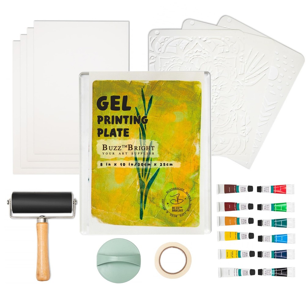 Gel Printing Plate Kit Complete Printmaking Set 8x10 Inch Brayer Tools