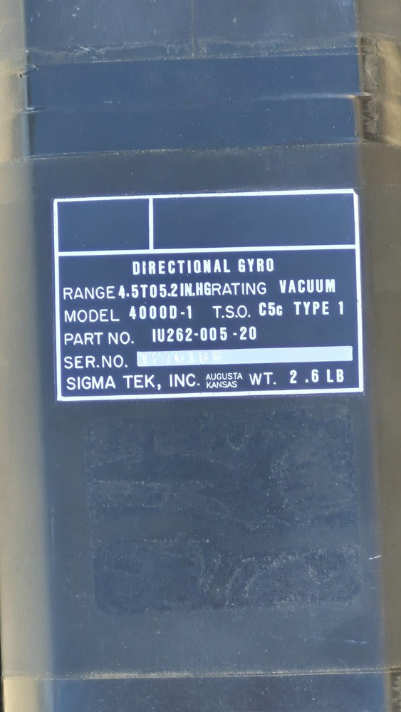 SIGMA TEK, Directional Gyro Indicator, P/N: IU262-005-20, W/ cable