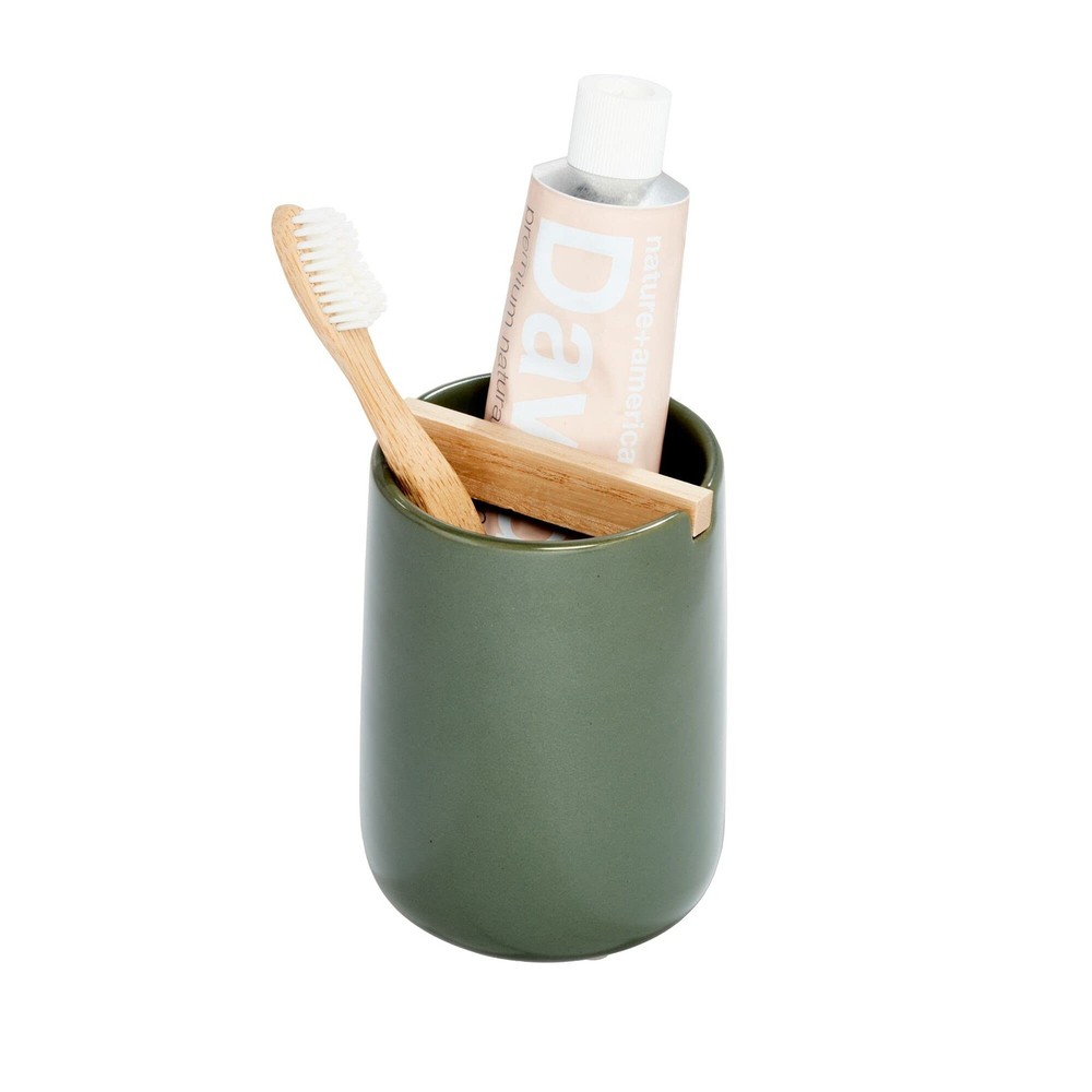 iDesign Ceramic Earth Collection Toothbrush Holder Holder, Moss