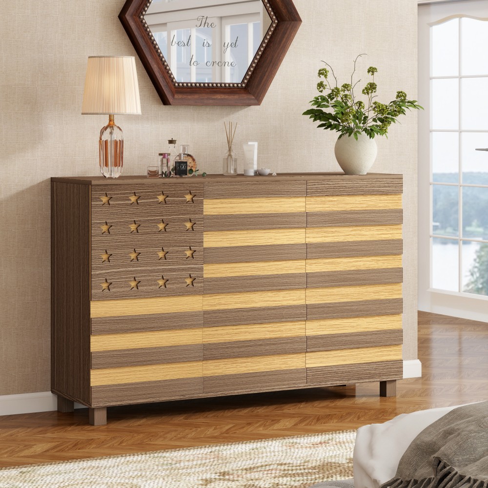 55" Buffet Brown Sideboard Cabinet,2 Drawers, 3 Doors, Adjustable Shelf