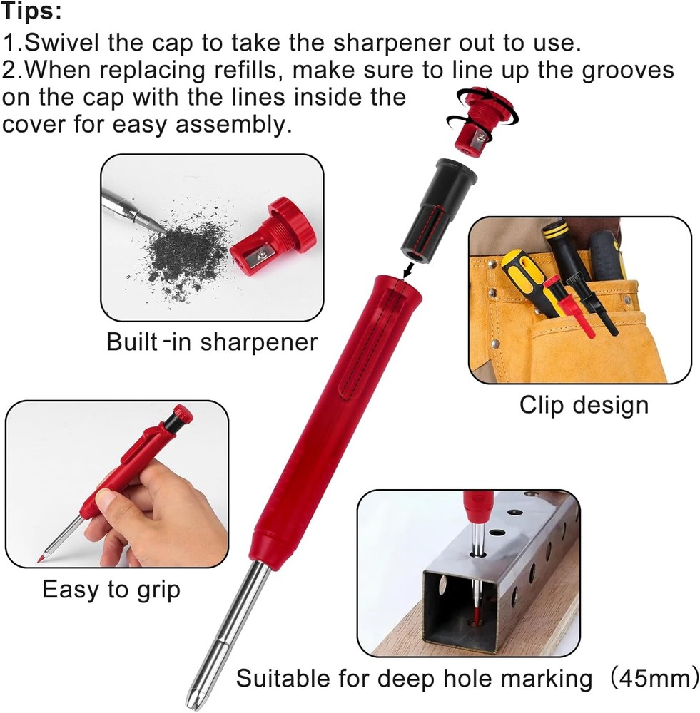 4 Pack Carpenter Pencils, Mechanical Deep Hole Marker with 48 Refills