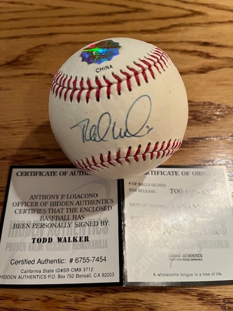 TODD WALKER Autographed Signed Official League Baseball Hidden Authentics COA