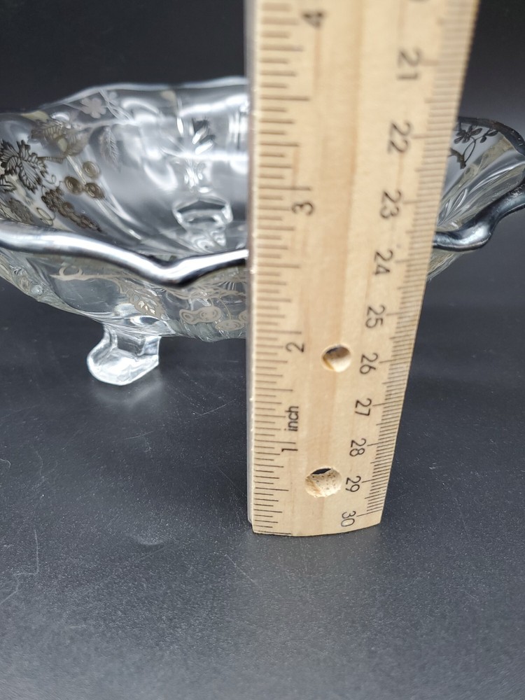 Sterling Silver Overlay Bowl 3 Footed Vintage