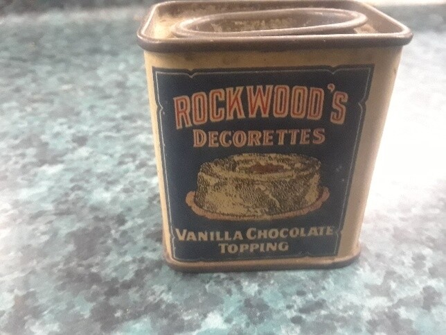 VTG ROCKWOODS DECORETTES VANILLA CHOCOLATE TOPPING SAMPLE TRIAL SIZE TIN