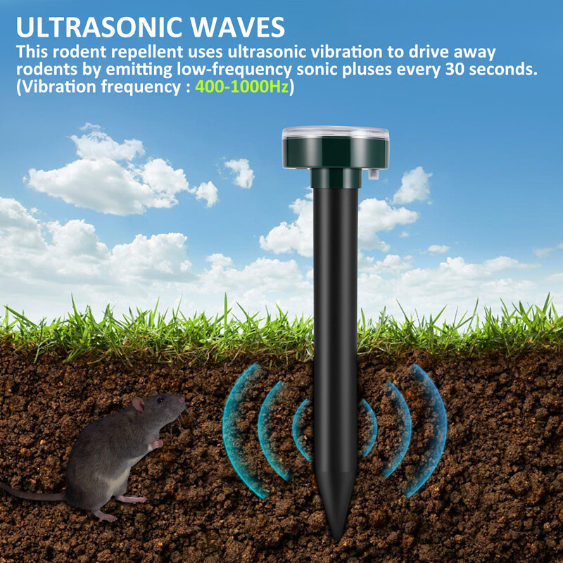 Solar Ultrasonic Animal Repeller Outdoor Mole Gopher Pest Control Spike W/ Light