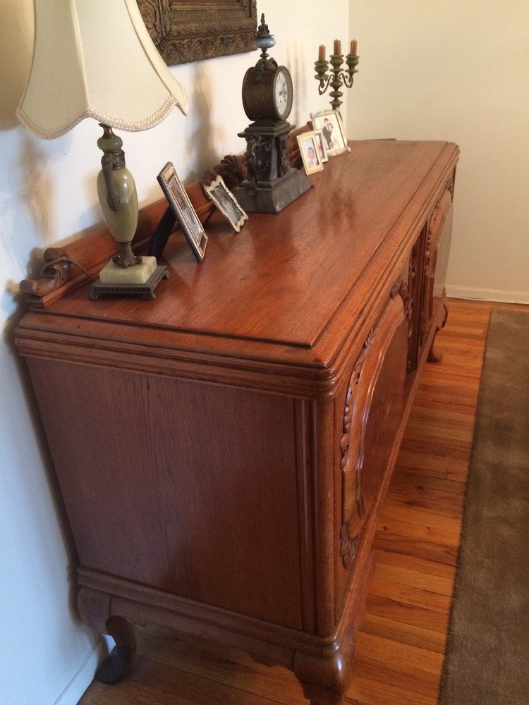 SOLID OAK BUFFET CARVED INLAID