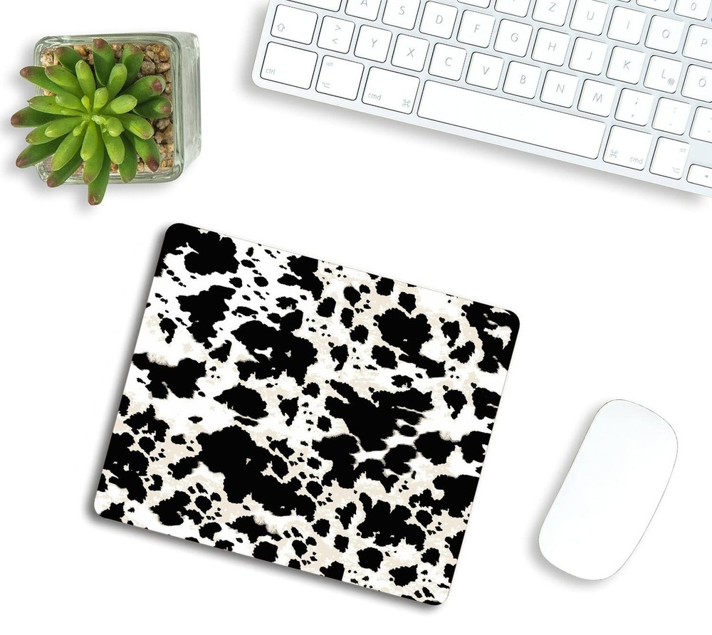 Cow Skin Pattern Texture Black and White Mouse Pad, Gaming Mouse Mat with Cus...