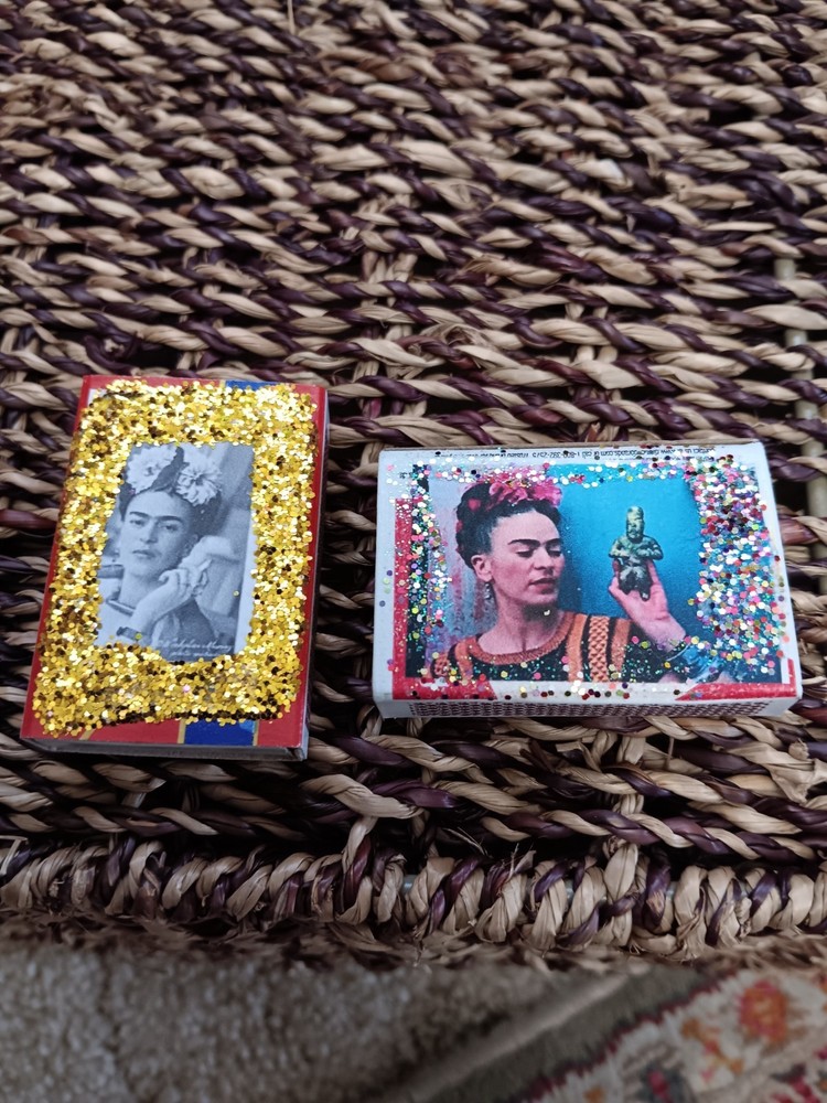 Set Frida Kahlo hand decorated matchbook boxes