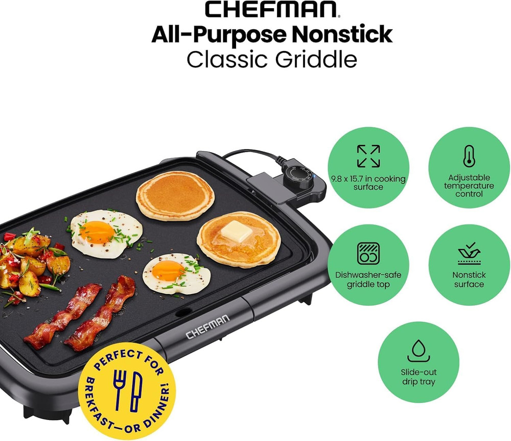 Electric Griddle with Removable Temperature Control, Immersible Flat Top Gril...