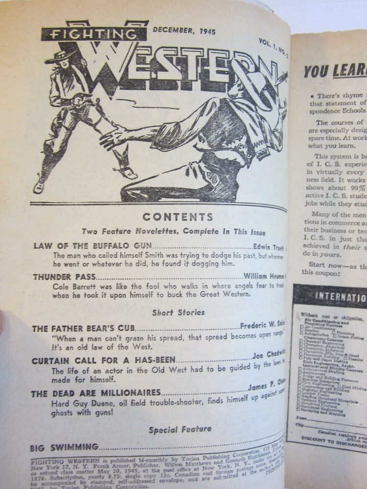 Fighting Western Pulp v. 1 #5, December 1945 VG/FN 5th Issue! Nice Copy!