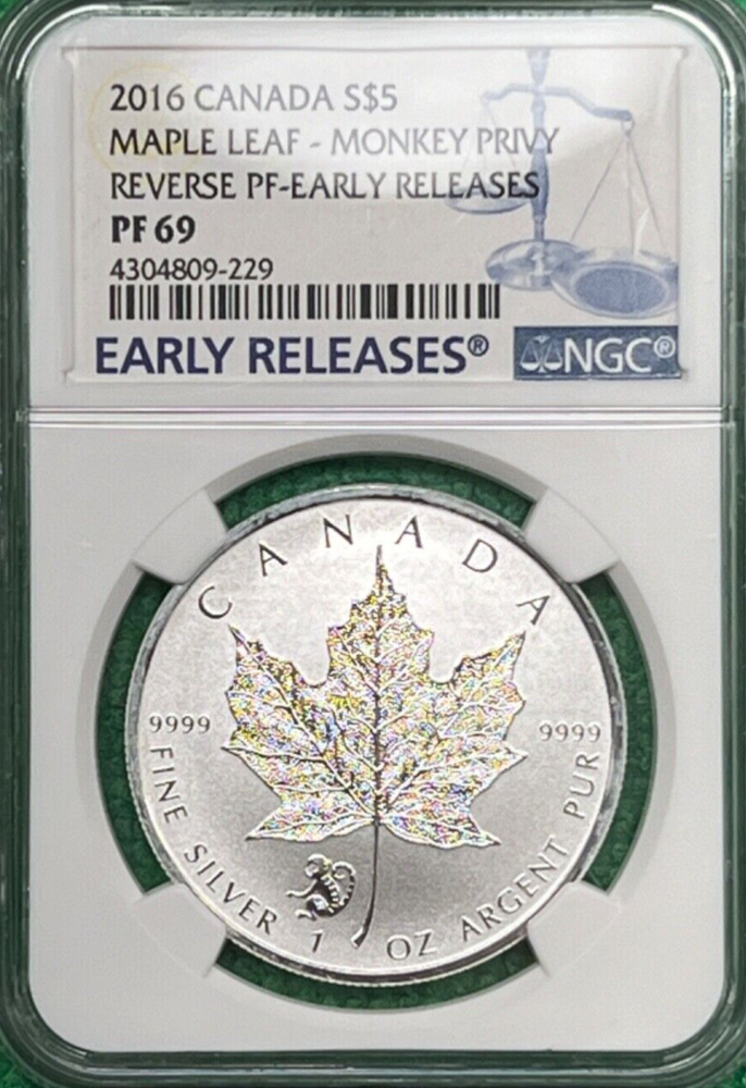 2016 Canada $5 Maple Leaf Monkey Privy Reverse Proof Early Release NGC PF 69