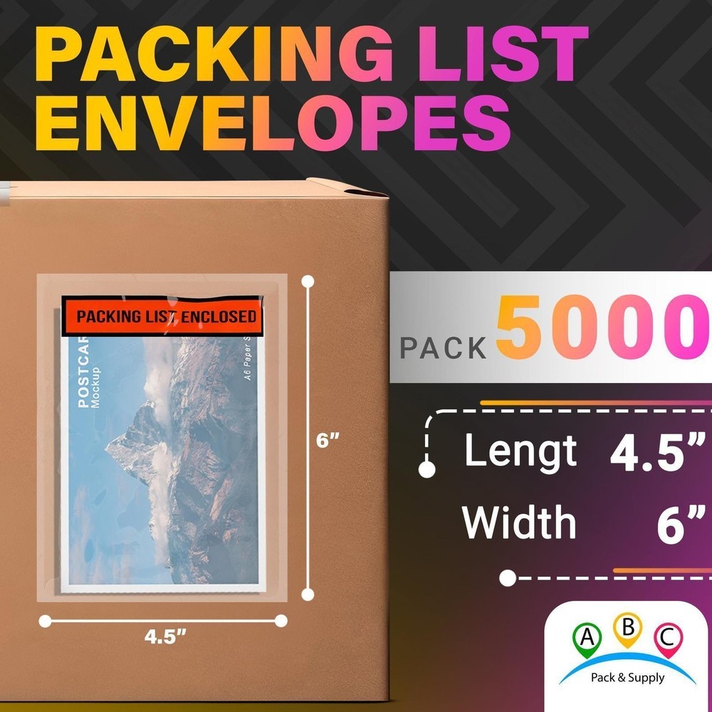 Packing List Enclosed Envelopes Adhesive Red Panel 5000 Count 4.5 x 6 in