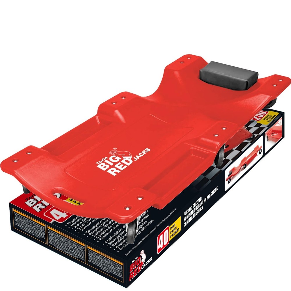 40" Rolling Garage Creeper with Padded Headrest, Tool Trays & 6 Casters - Red