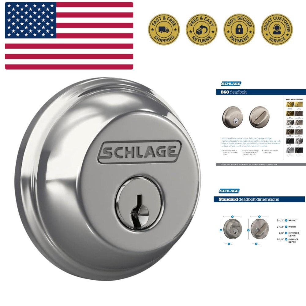 B60N625 Deadbolt, Keyed 1 Side, Bright Chrome