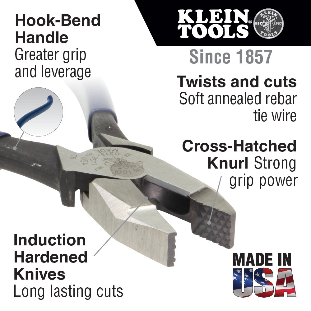 Klein Tools D201-7CST Ironworker Pliers, Spring Loaded Side Cutters, 9-Inch Long