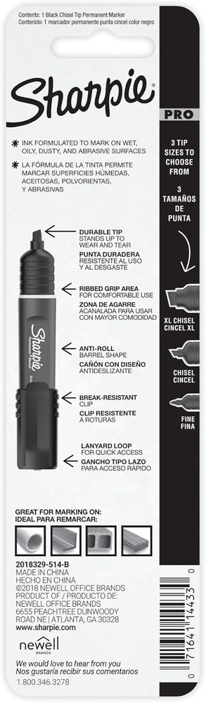 SHARPIE Pro Permanent Marker, Medium, Chisel Tip, Black Marker (2018329)