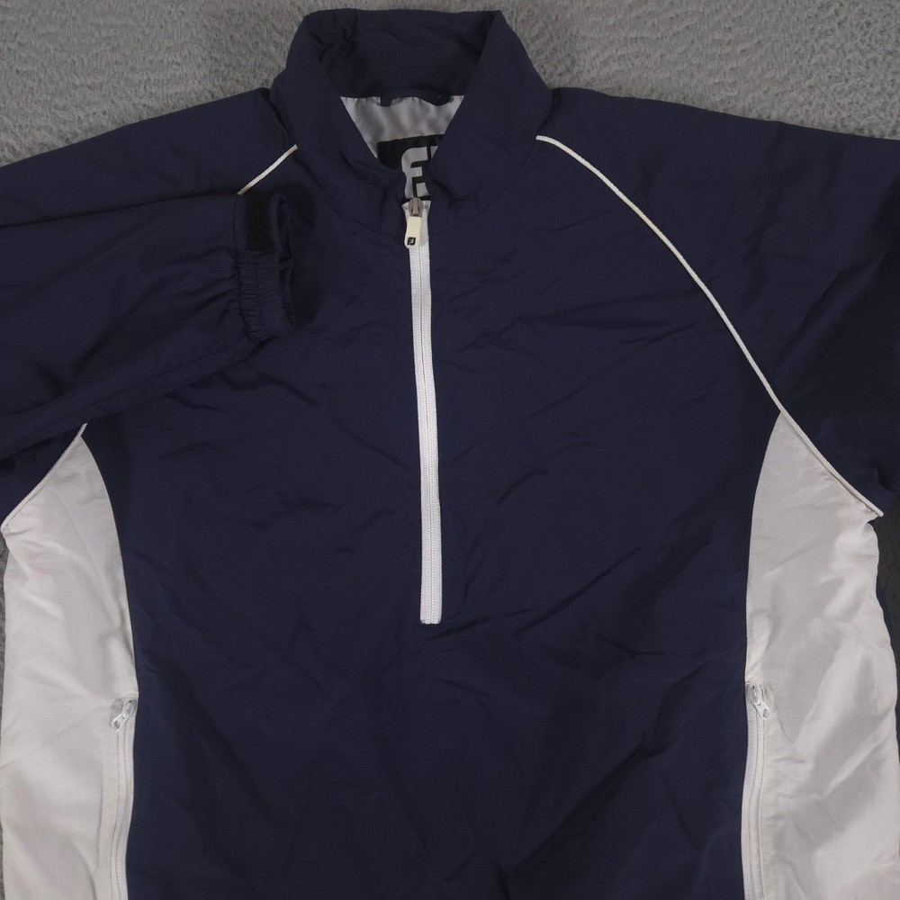 FootJoy Pullover Mens Large Navy Blue White Colorblock Nylon Golf Windbreaker