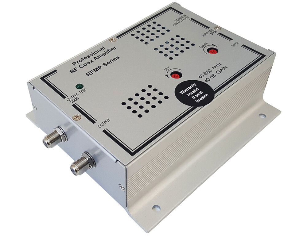 Professional RF Coax TV Amplifier With Gain/Tilt Control + 40dB Boost