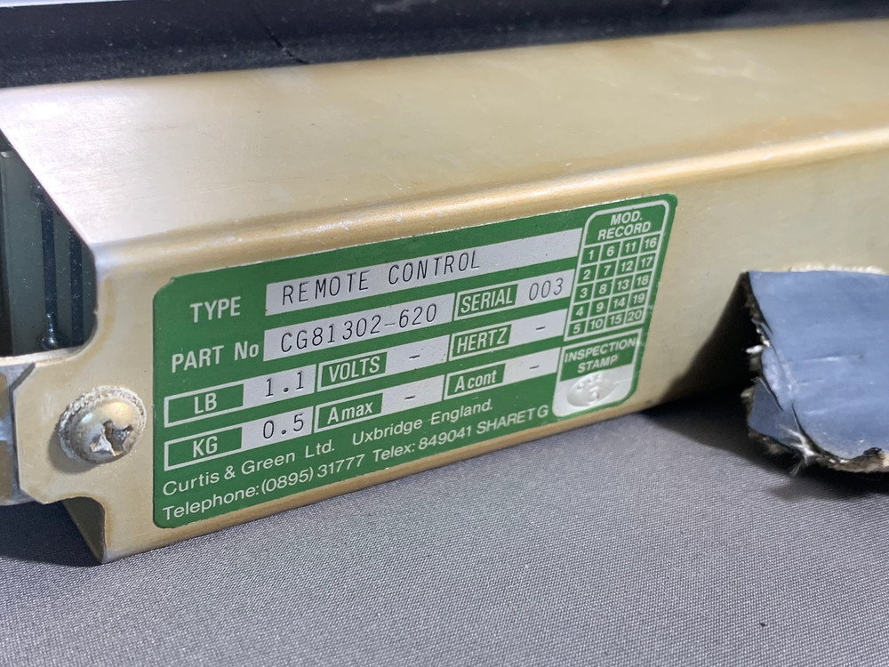 Console TV and Sound Remote Control Panel Lockheed L1011Tristar HZ-AB1