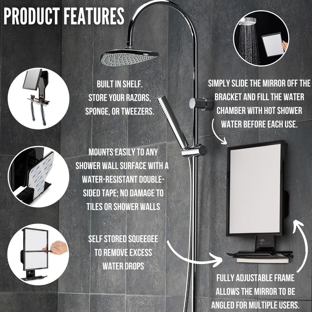 Fogless Shower Shaving Mirror Razor Holder Squeegee and Organizer
