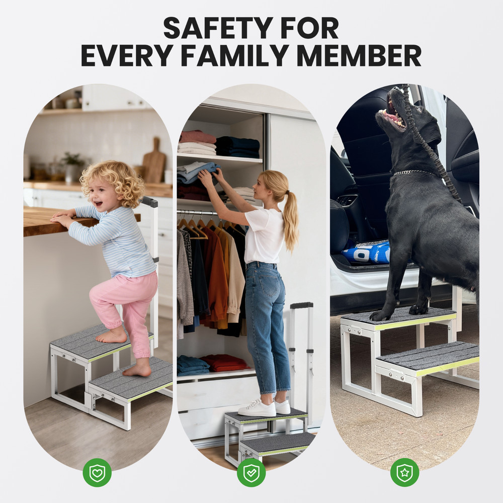 RV Steps with Handrail (26"-38"), Dual-Side Setup, Portable 2-Step RV Stairs