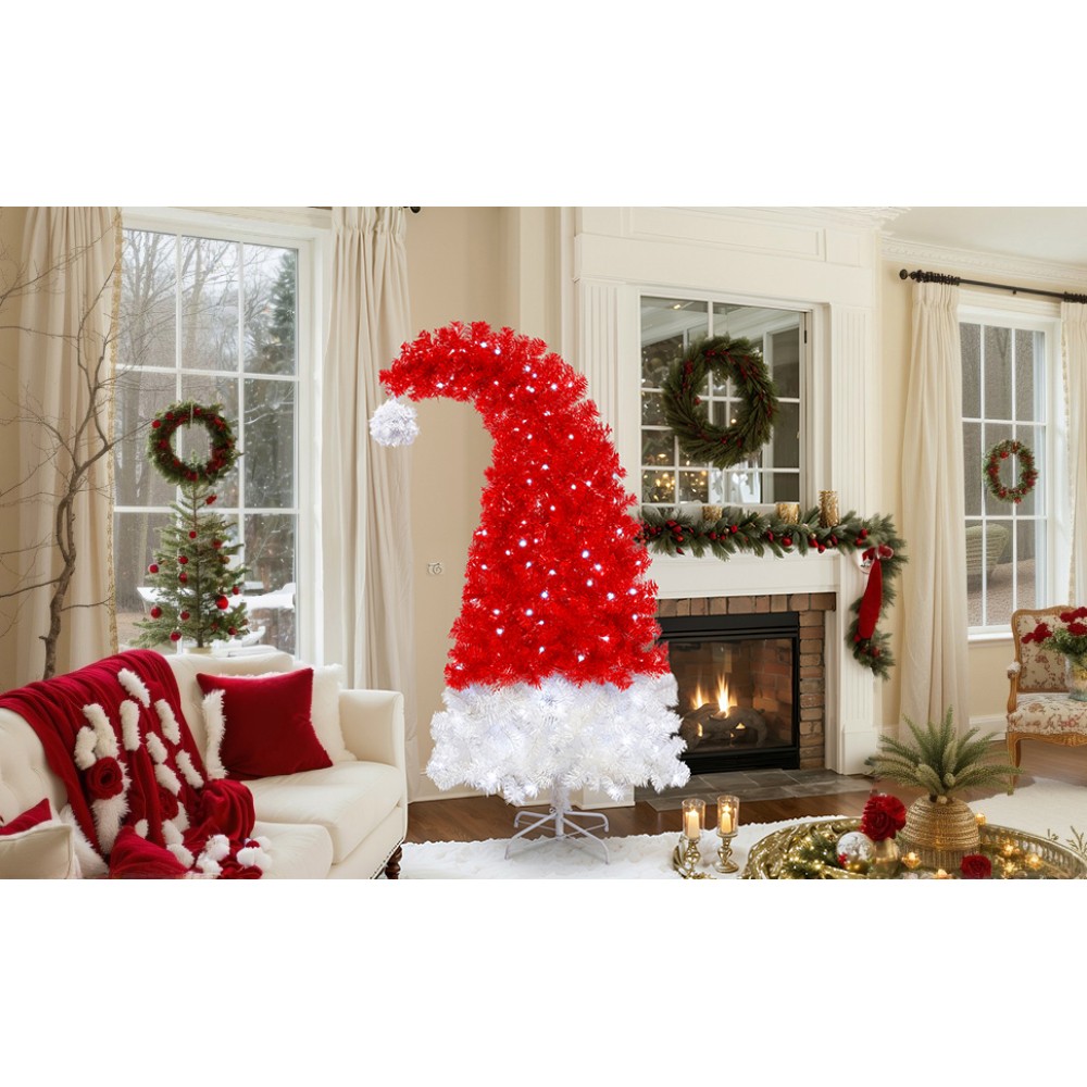 6FT Santa's Hat Shape Artificial Whimsical Christmas Tree with LED Light