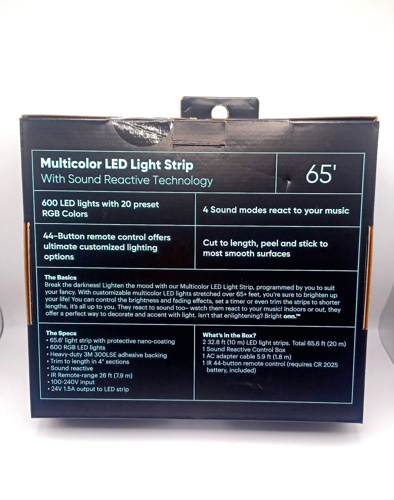 Bright Onn. Multicolor LED Light Strip With Sound Reactive Technology 65'