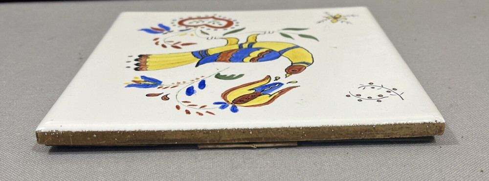 Hand Painted Eating Bird Tile Unknown Artist