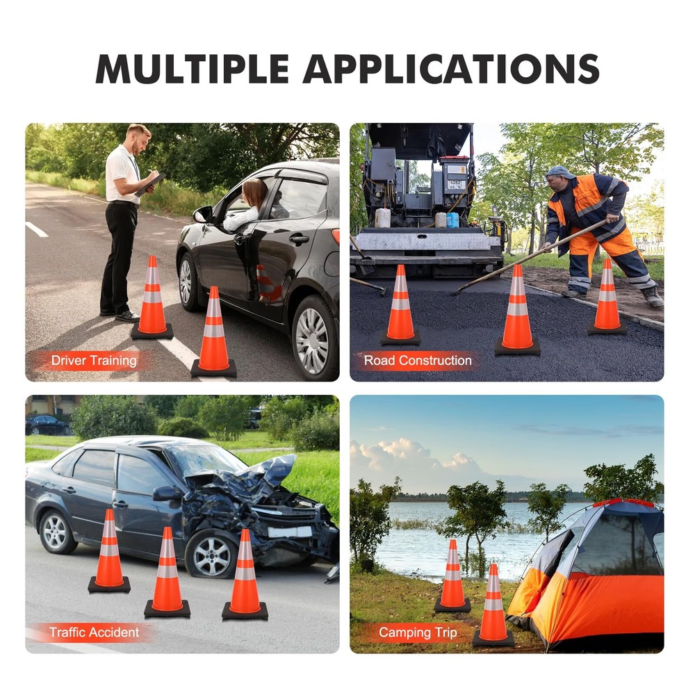 28" Traffic Safety Cones Heavy Duty Construction, Structurally Stable 10 Pack