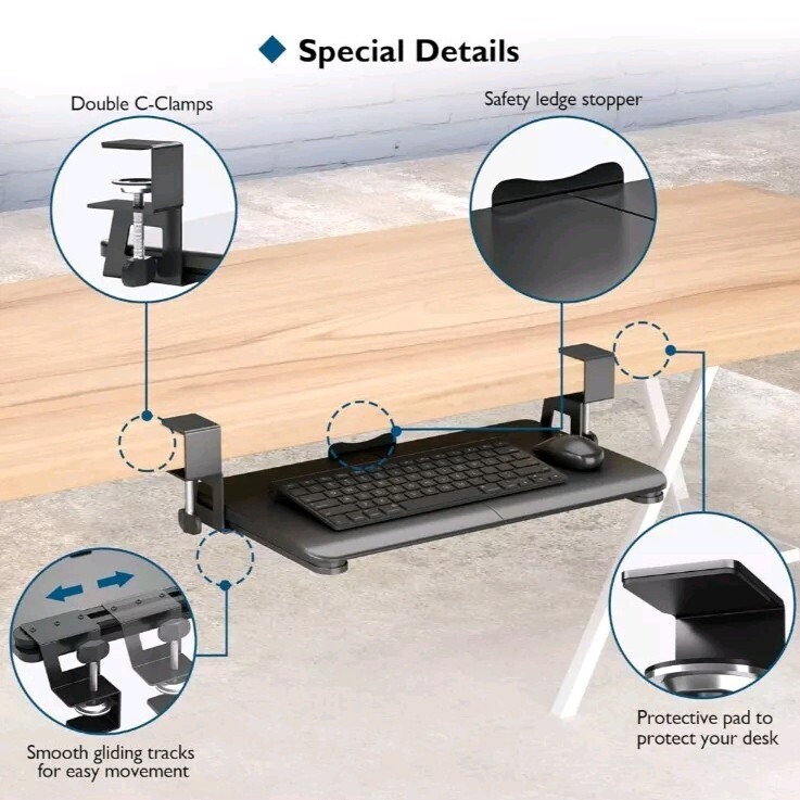 BONTEC Small Keyboard Tray Under Desk, Pull Out Keyboard & Mouse Tray