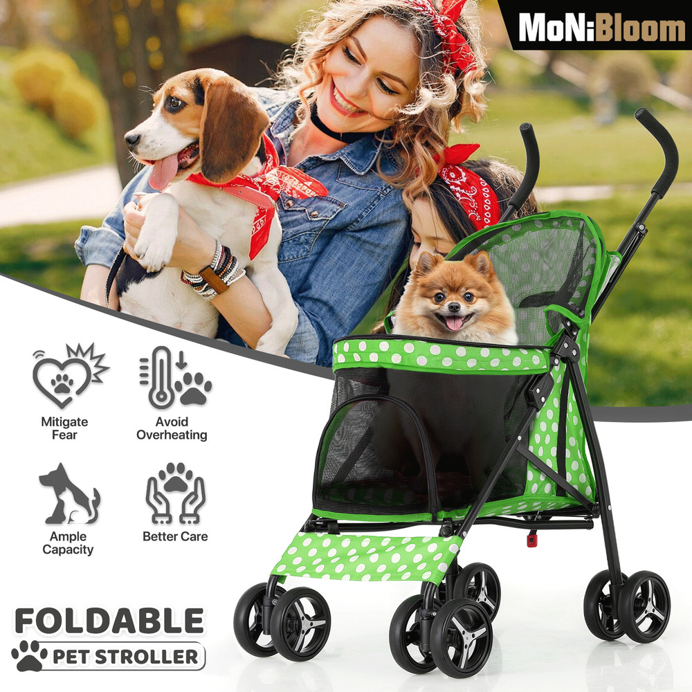 Foldable 4 Wheels Pet Stroller,Breathable Travel Carrier Skylight+Storage Basket