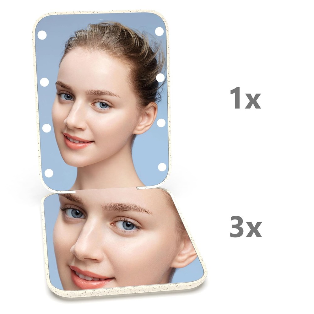 Kintion Wheat Straw Compact Mirror, 1X/3X Magnification, Lighted, Folding, Po...