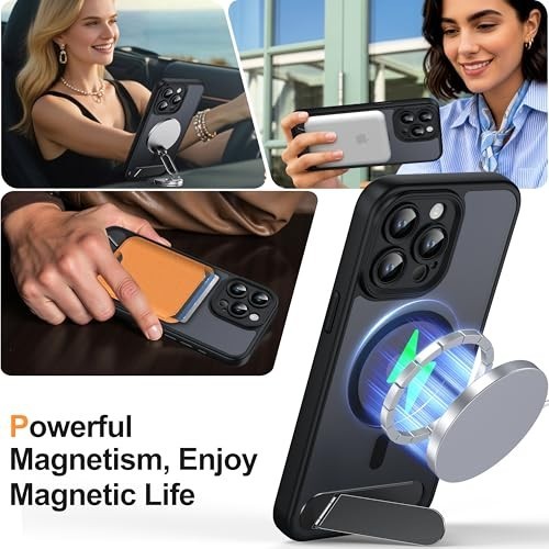 Magnetic Compatible with iPhone 15 Pro Max Case, [Built-in Kickstand][Full Camer