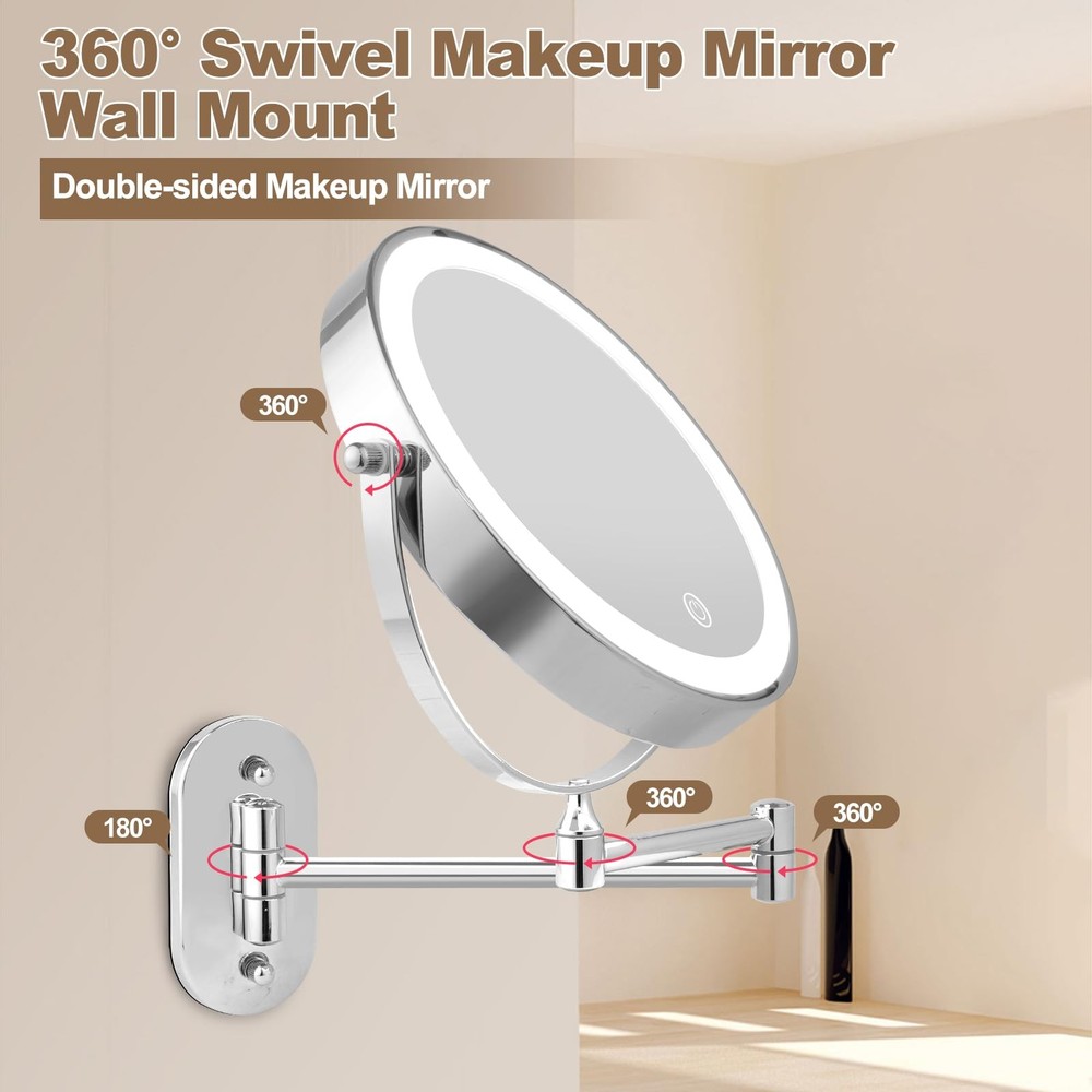 Rechargeable Lighted Wall Mounted Makeup Mirror 8" 20X Double-Sided | Dimma