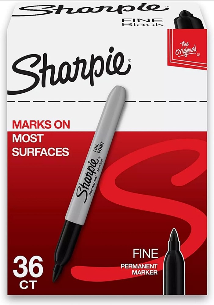 Sharpie Non-Retractable Permanent Markers, Fine Point, Black 36 Count