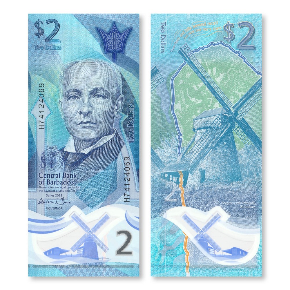 Barbados 2 Dollars, 2022, B239a, UNC